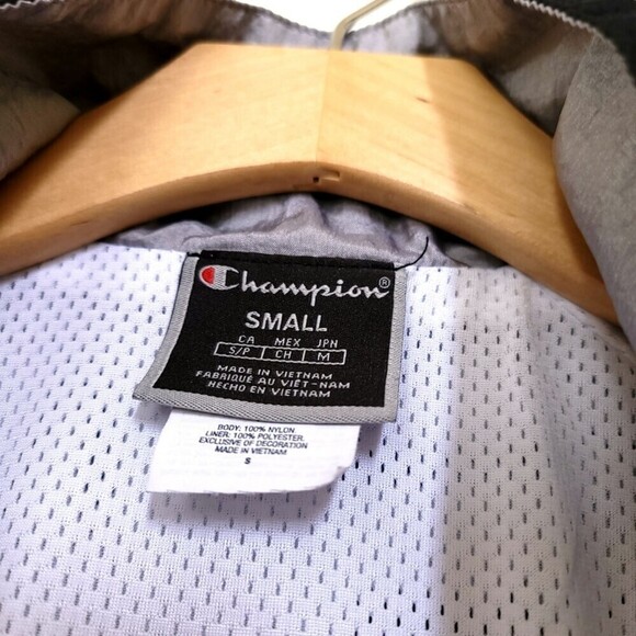 CHAMPION Nylon Athletic Windbreaker Track Jacket Black White Colorblock 90s y2k - Picture 13 of 14